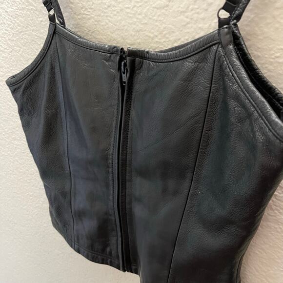 Y2K Vtg Wilsons Leather Maxima Black Leather Crop Top Bustier Camisole M Goth - Picture 8 of 9